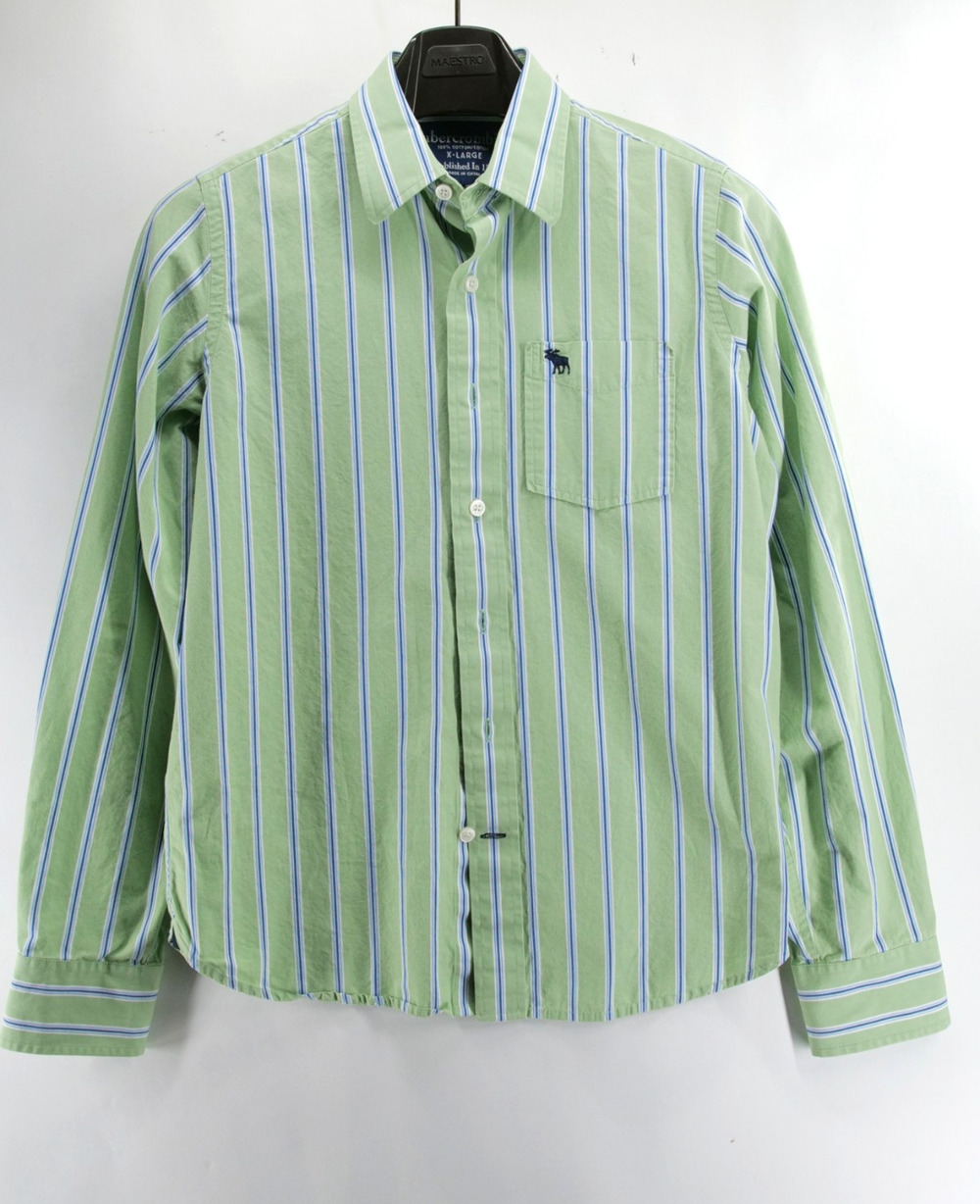 Abercrombie & Fitch Button Down Shirt Youth XL Blue Green Stripes Button Down